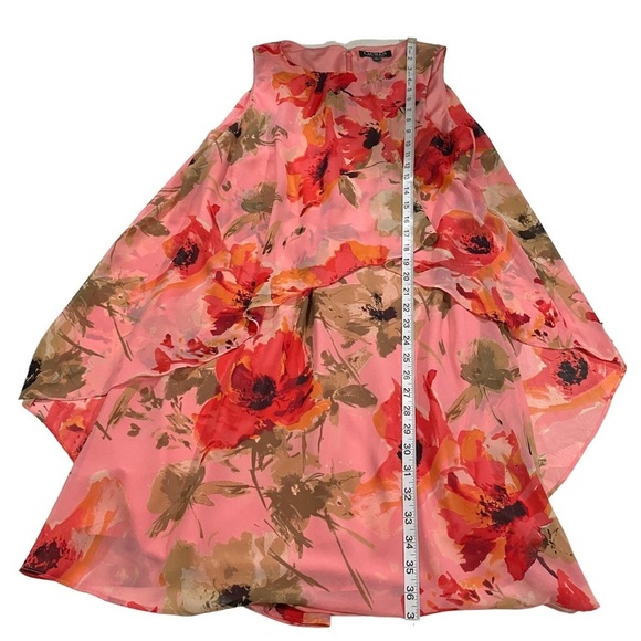 Ralph Lauren Women Coral Floral Sleeveless Lined 1/4 Zip Midi Shift Dress Sz 14 - Picture 13 of 15